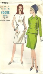 6995 VOGUE 60S 2 BREASTED JACKET,SLVLSS DRESS PATTERN 14 34